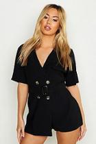 Boohoo Petite Linen Utility Belted Playsuit