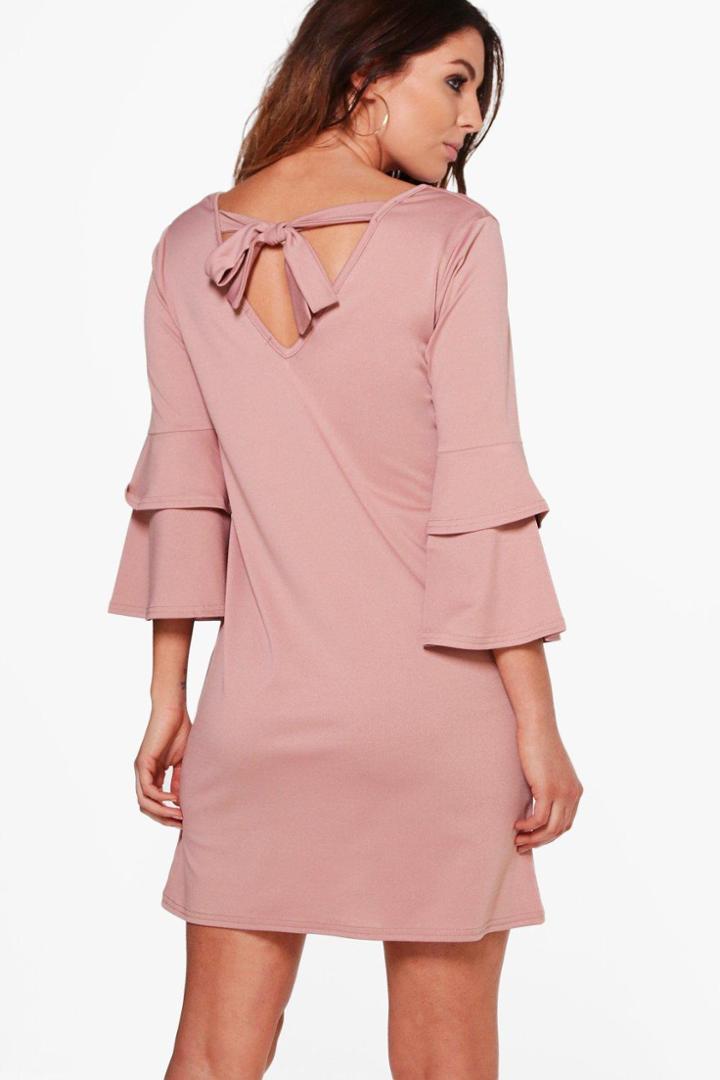Boohoo Sara Frill Sleeve Tie Back Dress Rose