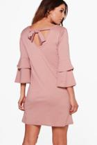 Boohoo Sara Frill Sleeve Tie Back Dress Rose