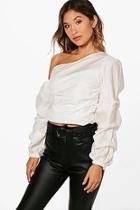 Boohoo Mary One Shoulder Ruched Sleeve Top