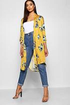 Boohoo Satin Floral Contrast Collar Kimono