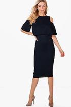 Boohoo Rachel Cold Shoulder Double Layer Midi Dress
