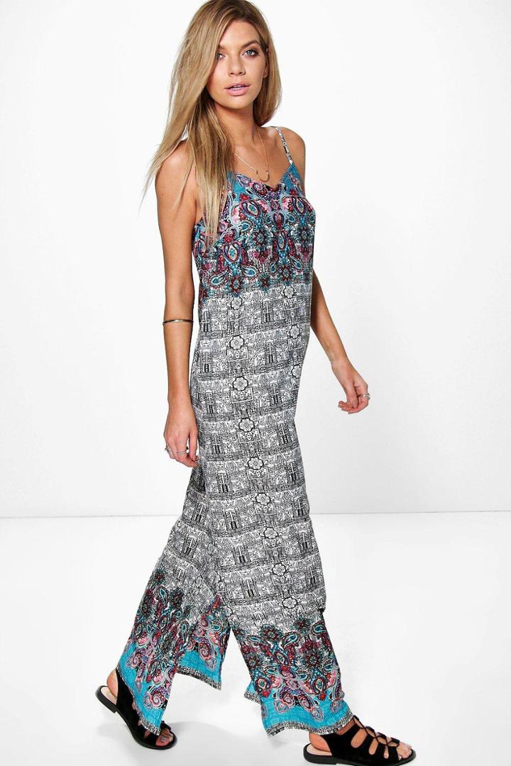 Boohoo Saumya Sketchy Mono Paisley Maxi Dress Multi