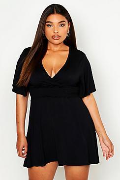 Boohoo Plus Sheering Ruffle Kimono Sleeve Dress