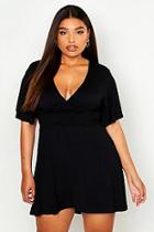 Boohoo Plus Sheering Ruffle Kimono Sleeve Dress