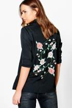 Boohoo Jessie Boutique Embroidered Back Woven Shirt Black
