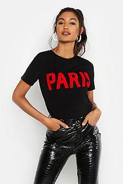 Boohoo Paris Textured Slogan T-shirt