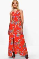 Boohoo Frey Oriental Cut Out Open Back Midi Dress Red