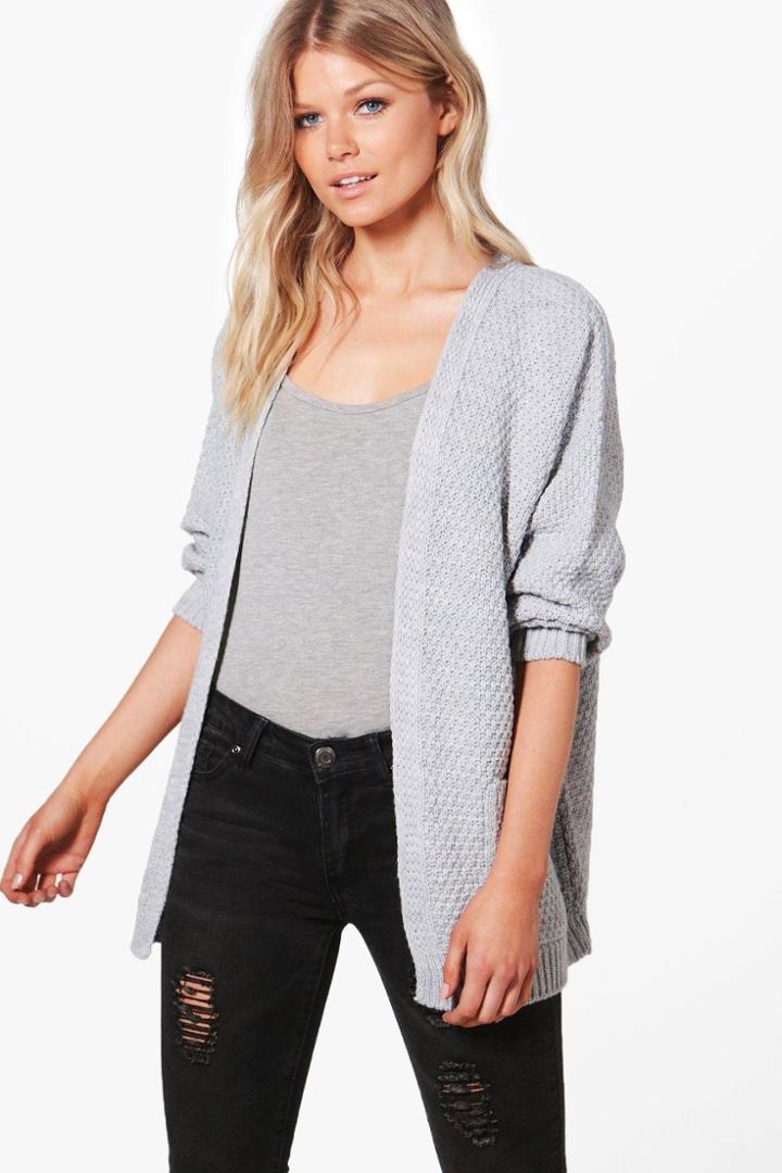 Boohoo Petite Julia Chunky Oversized Cardigan Grey