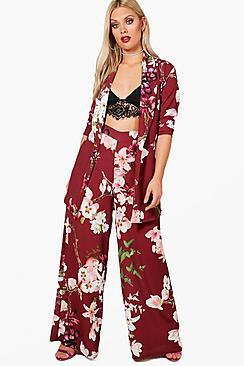 Boohoo Plus Yana Oriental Print Wide Leg Trouser