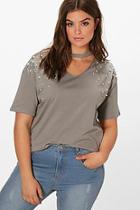 Boohoo Plus Pearl Shoulder Choker T-shirt