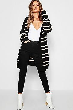 Boohoo Edge To Edge Colour Block Stripe Knitted Cardigan