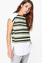 Boohoo Arabella Striped Cap Sleeve Control Panel Shell Top