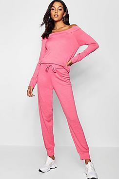 Boohoo Bardot Lounge Top And Pants Set