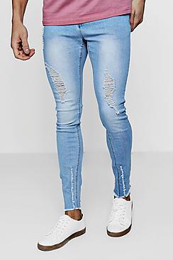 Boohoo Light Blue Super Skinny Jeans With Raw Hem