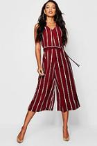 Boohoo Stripe Belted Jumpsuit