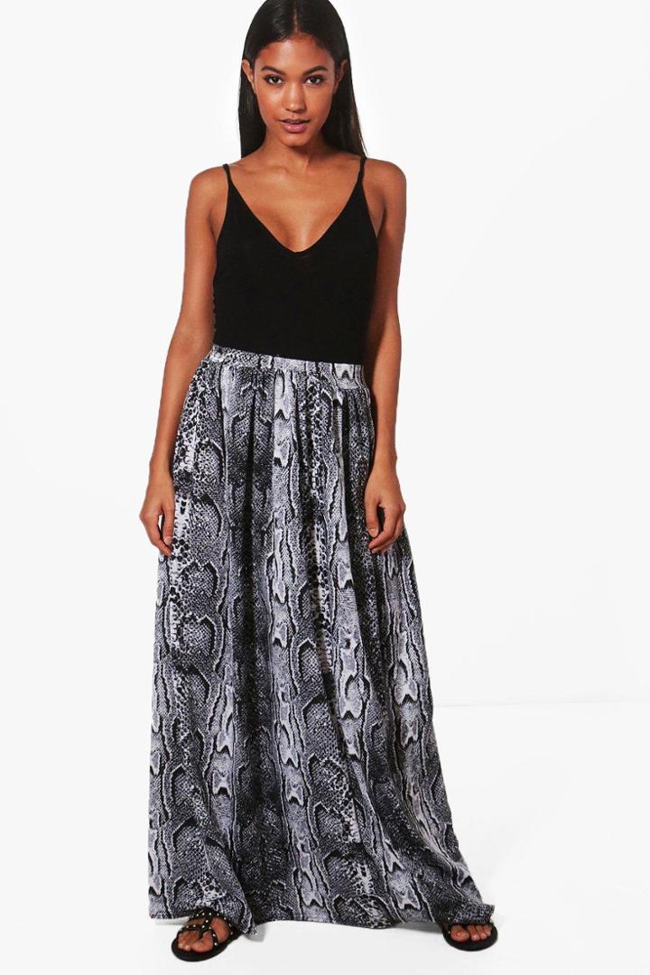 Boohoo Lola Snake Print Full Maxi Skirt Multi