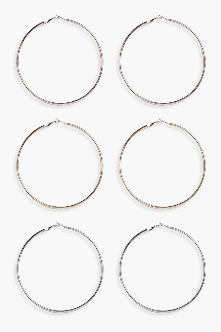 Boohoo Georgina Mixed Metal Hoops 3 Pack Multi