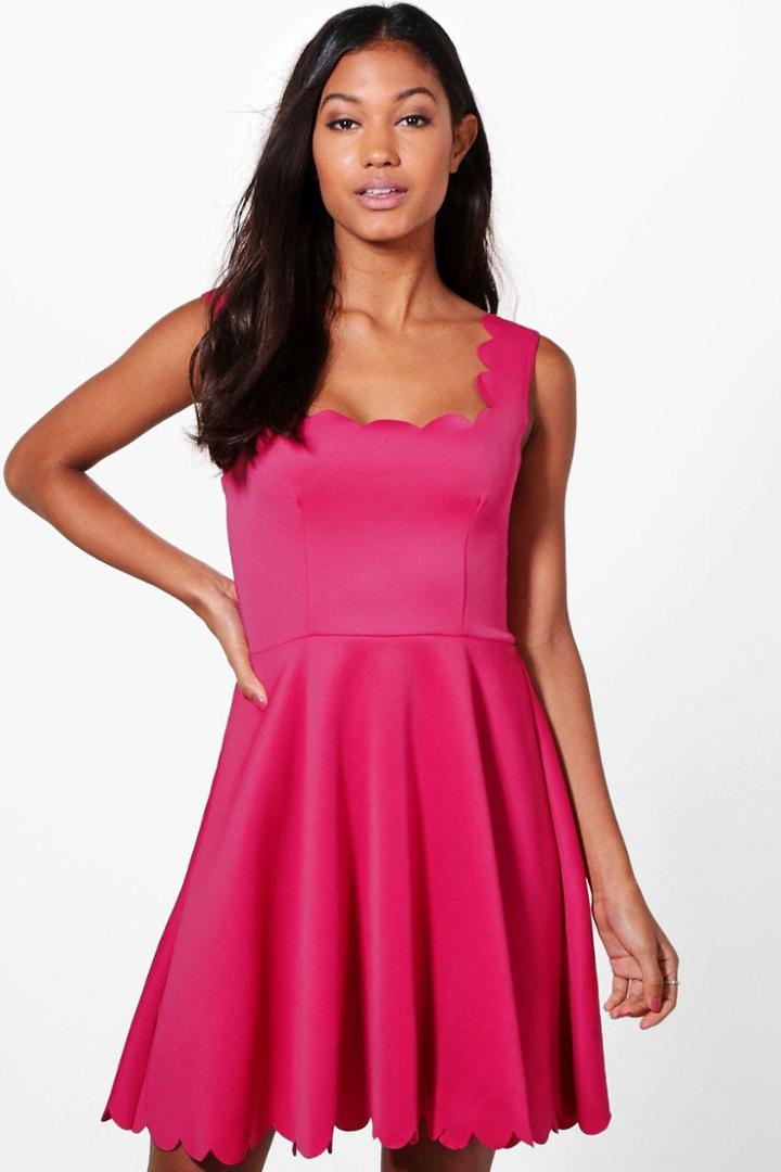 Boohoo Phoebe Scallop Edge Skater Dress Pink