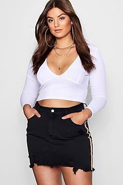 Boohoo Plus Julia Distressed Sports Mini Skirt