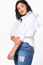 Boohoo Plus Karina Ruffle Sleeve Button Through Blouse