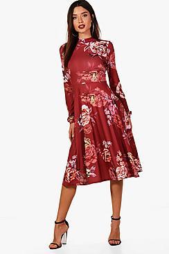 Boohoo Ellie High Neck Floral Midi Dress