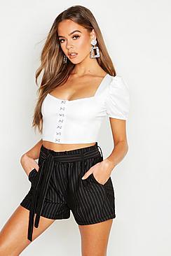 Boohoo Pinstripe Tie Waist Shorts