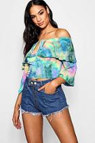 Boohoo Isabelle Tie Dye Fill Bardot Top With Sleeves