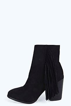 Boohoo Isabelle Tassel Trim Black Heel Boot