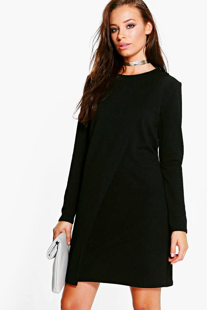 Boohoo Jenny Long Sleeve Wrap Over Shift Dress Black