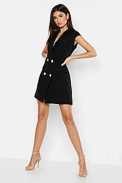 Boohoo Woven Short Sleeve Double Breasted Blazer Dress