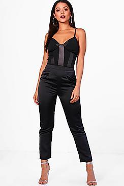 Boohoo Megan Ripple Satin Slim Fit Tailored Trousers