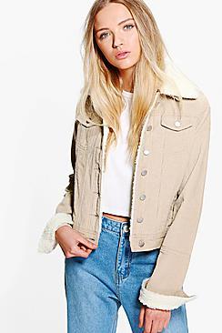 Boohoo Sally Slim Fit Borg Collar Cord Jacket