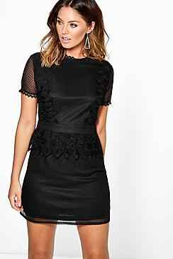 Boohoo Boutique Crochet Lace Peplum Shift Dress