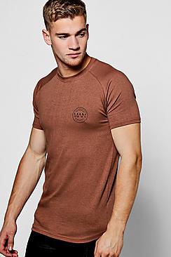 Boohoo Man Logo Print Muscle Fit Raglan T-shirt
