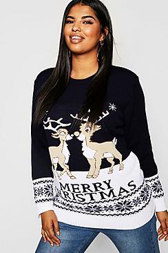 Boohoo Plus Reindeers Christmas Jumper