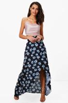 Boohoo Ivy Floral Wrap Front Maxi Skirt Navy