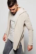 Boohoo Waffle Stitch Hooded Cardigan Stone
