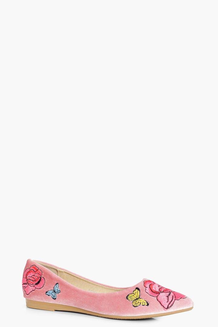 Boohoo Hannah Embroidered Pointed Ballet Nude