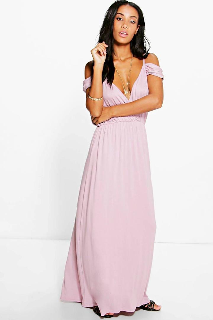 Boohoo Grace Cold Shoulder Rouched Maxi Dress Mauve