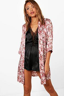 Boohoo Abigail Paisley Print Satin Kimono Robe