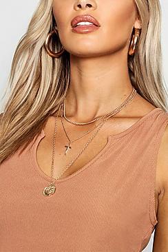 Boohoo Chain Cross & Coin Layered Necklace