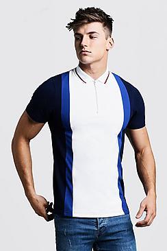 Boohoo Colour Block Pique Zip Polo