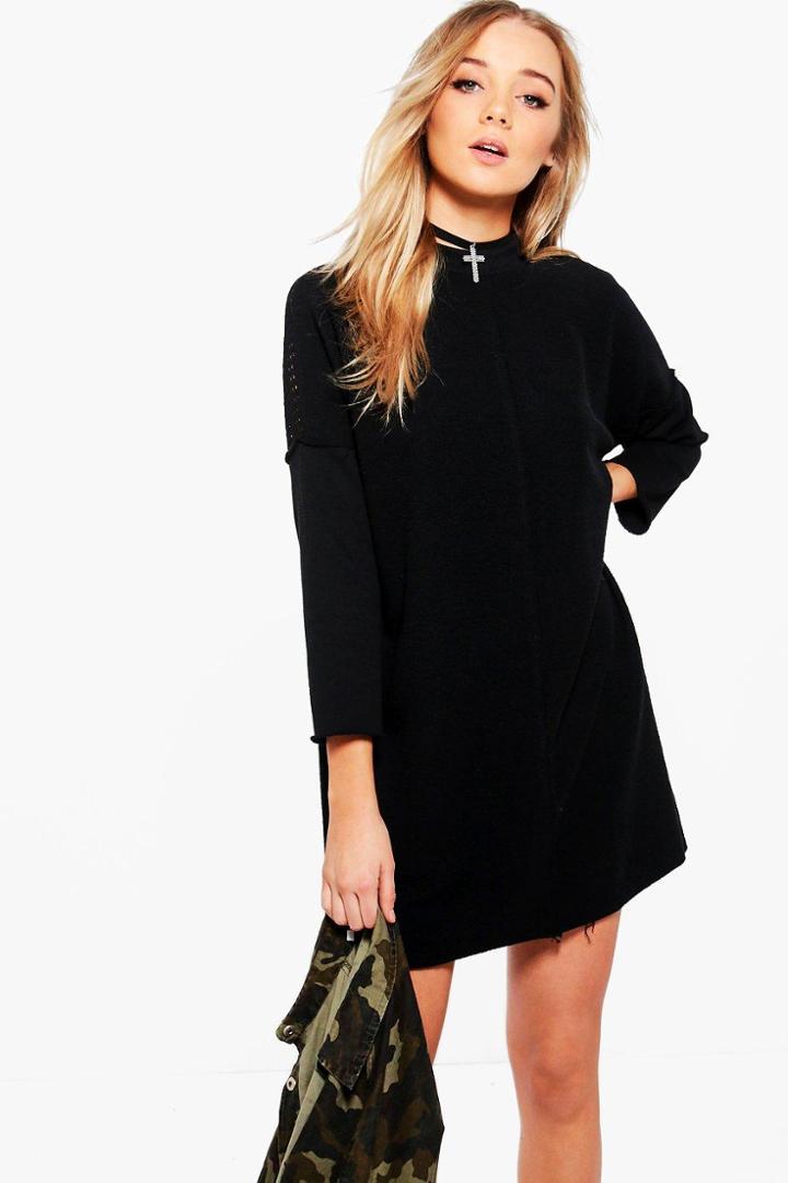 Boohoo Eleanor Mesh Shoulder Sweat Dress Black