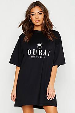 Boohoo Dubai Printed Oversized Cotton T Shirt Dress