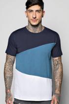 Boohoo Long Line Step Hem Splice T-shirt Navy