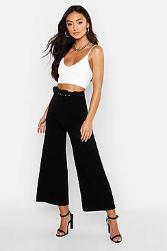 Boohoo Petite Self Belt Wide Leg Trouser