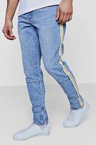 Boohoo Skinny Fit Jeans With Taping Detail & Zip Hem