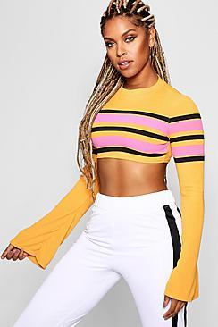 Boohoo Layla High Neck Stripe Rib Flared Crop