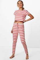 Boohoo Edith Stripe Tee + Trouser Set